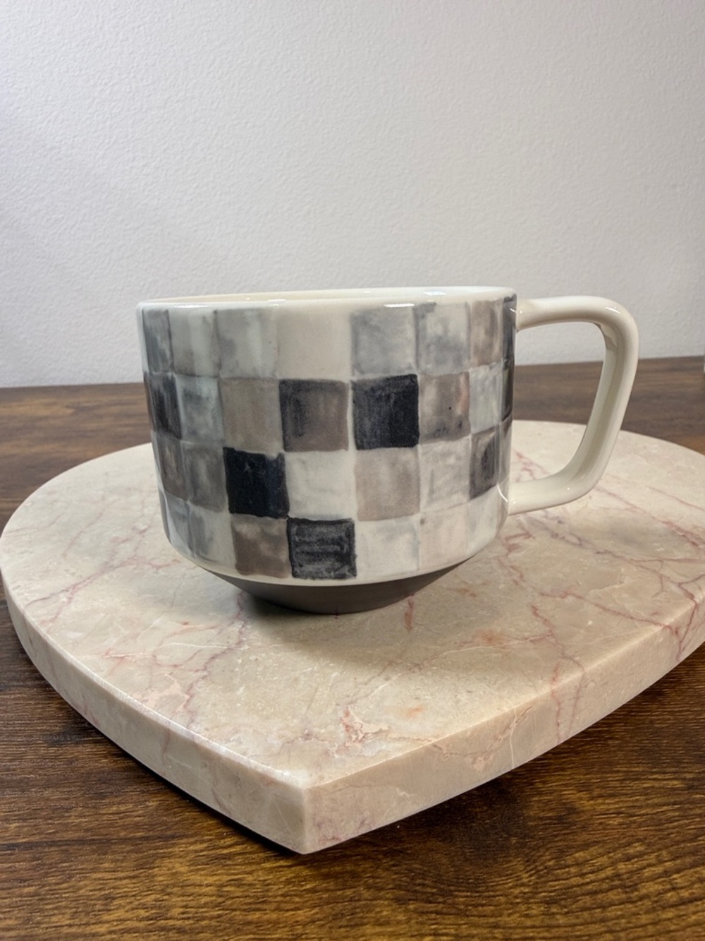 NWT Starbucks Checkerboard Ceramic Coffee Mug - Neutral Tones, 12 Oz